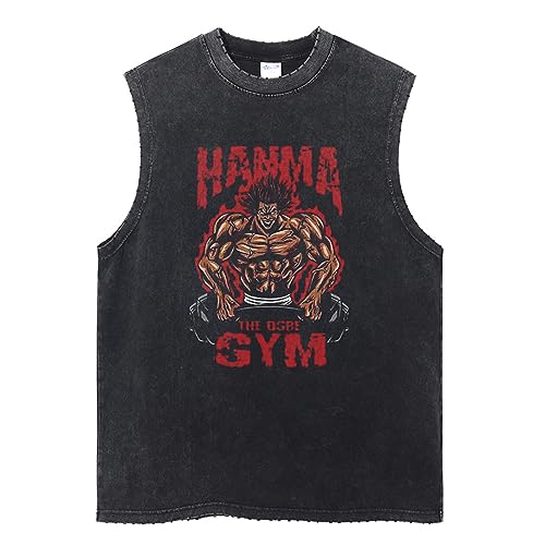 Baki The Grappler Herren Tank Tops Baki Ärmelloses T Shirt Weste Tops Anime Hanma Vintage Wash Ärmelloses T Shirt von flowereyes