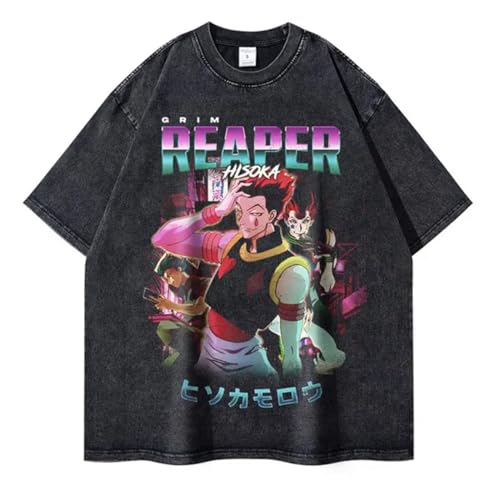 Hunter x Hunter Anime Gewaschen und Gealtert Vintage HxH Killua Zoldyck Hisoka Morow T-Shirt Lässig Kurzarm Mode Sweatshirt von flowereyes