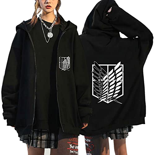 flowereyes Anime Attack on Titan Zipper Hoodie Sweatshirt Eren Jaeger Cosplay Cardigan Sweatshirt Rival Ackerman Casual Hoodie Jacke für Männer Frauen von flowereyes