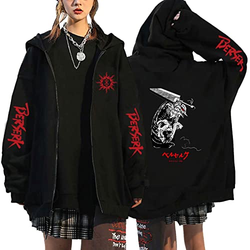 flowereyes Anime Berserk Zipper Hoodie Sweatshirt Berserk Cosplay Cardigan Sweatshirt Guts Casual Hoodie Jacke für Männer Frauen von flowereyes