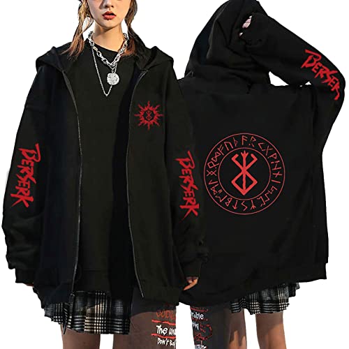 flowereyes Anime Berserk Zipper Hoodie Sweatshirt Berserk Cosplay Cardigan Sweatshirt Guts Casual Hoodie Jacke für Männer Frauen von flowereyes