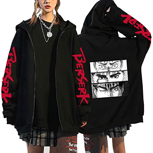 flowereyes Anime Berserk Zipper Hoodie Sweatshirt Berserk Cosplay Cardigan Sweatshirt Guts Casual Hoodie Jacke für Männer Frauen von flowereyes