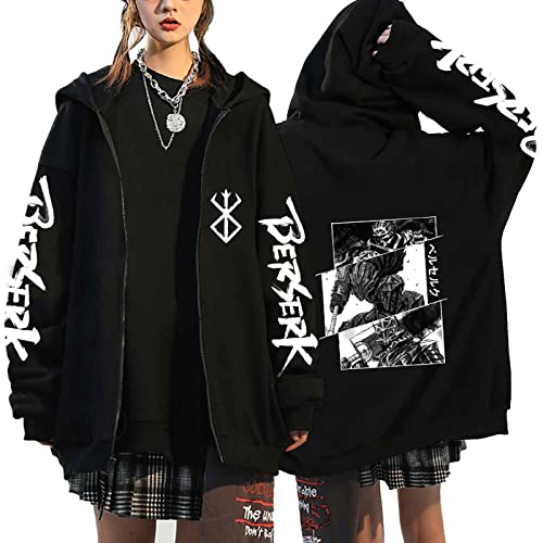 flowereyes Anime Berserk Zipper Hoodie Sweatshirt Berserk Cosplay Cardigan Sweatshirt Guts Casual Hoodie Jacke für Männer Frauen von flowereyes