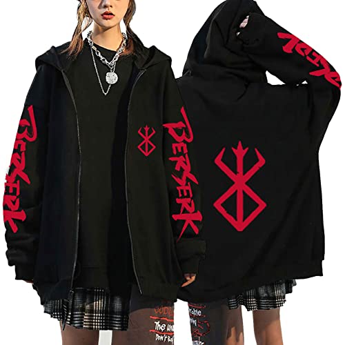 flowereyes Anime Berserk Zipper Hoodie Sweatshirt Berserk Cosplay Cardigan Sweatshirt Guts Casual Hoodie Jacke für Männer Frauen von flowereyes