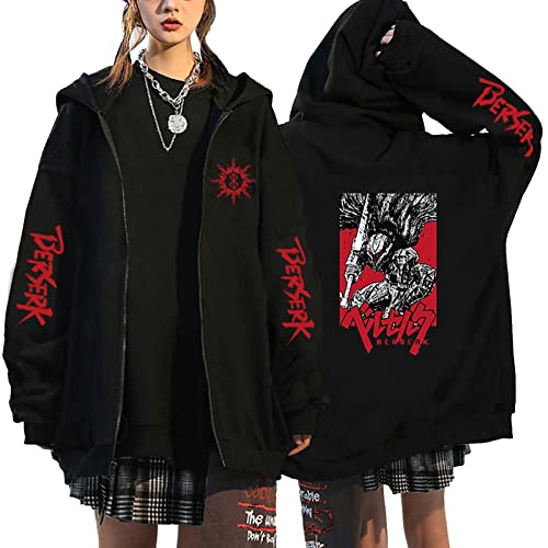 flowereyes Anime Berserk Zipper Hoodie Sweatshirt Berserk Cosplay Cardigan Sweatshirt Guts Casual Hoodie Jacke für Männer Frauen von flowereyes