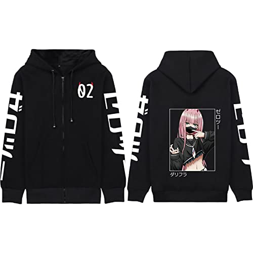 flowereyes Anime Darling in The FRANXX Zipper Hoodie Sweatshirt Zero Two Cosplay Cardigan Sweatshirt Zero Two Casual Hoodie Jacke für Männer Frauen von flowereyes