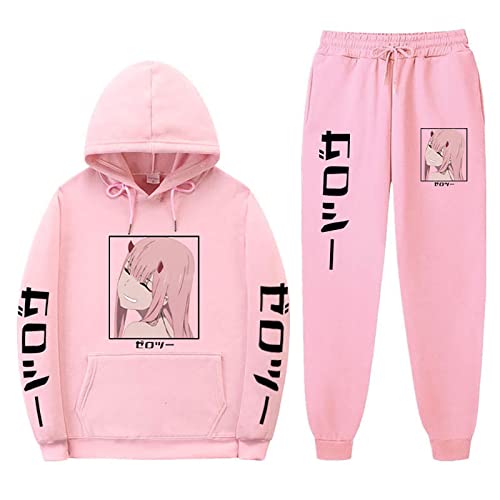 Anime Darling in The FranXX Casual Trainingsanzüge 2 Stück Set Zero Two Langarm Hoodie Jogginghose Code:002 Sweatshirt Hose von flowereyes