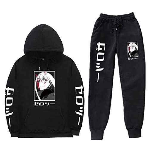 Anime Darling in The FranXX Casual Trainingsanzüge 2 Stück Set Zero Two Langarm Hoodie Jogginghose Code:002 Sweatshirt Hose von flowereyes