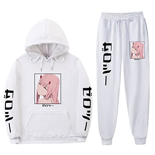Anime Darling in The FranXX Casual Trainingsanzüge 2 Stück Set Zero Two Langarm Hoodie Jogginghose Code:002 Sweatshirt Hose von flowereyes