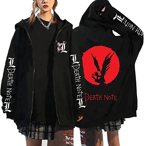 flowereyes Anime Death Note Zipper Hoodie Sweatshirt Yagami Light Cosplay Cardigan Sweatshirt L·Lawliet Lässige Kapuzenjacke mit Reißverschluss für Männer und Frauen von flowereyes