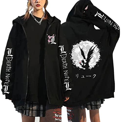 flowereyes Anime Death Note Zipper Hoodie Sweatshirt Yagami Light Cosplay Cardigan Sweatshirt L·Lawliet Lässige Kapuzenjacke mit Reißverschluss für Männer und Frauen von flowereyes