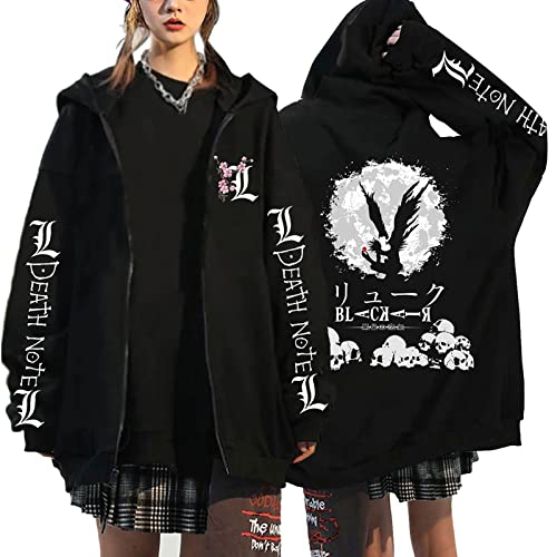 flowereyes Anime Death Note Zipper Hoodie Sweatshirt Yagami Light Cosplay Cardigan Sweatshirt L·Lawliet Lässige Kapuzenjacke mit Reißverschluss für Männer und Frauen von flowereyes