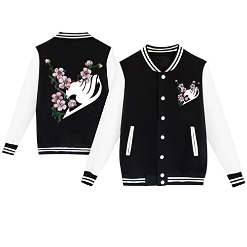 flowereyes Anime Fairy Tail Lässige Baseballjacke Raglan Langarm Sweatshirt Natsu Cosplay Cardigan Einreihiges Sweatshirt von flowereyes