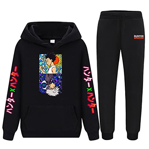 flowereyes Anime Hunter x Hunter Casual Trainingsanzüge 2 Stück Set Killua Langarm Hoodie Gon Freecss Jogginghose Hisoka Sweatshirt Hose von flowereyes