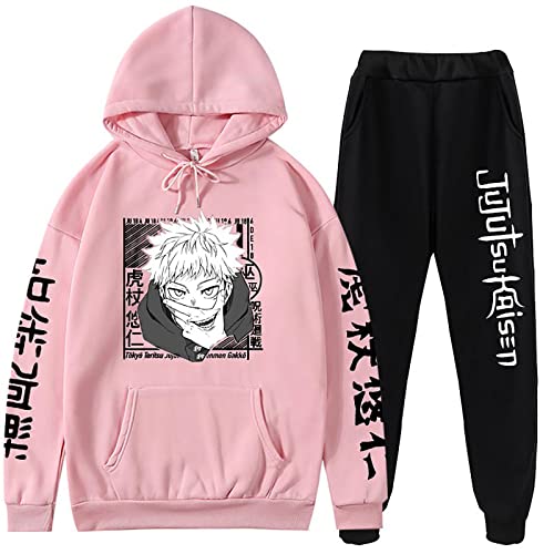 flowereyes Anime Jujutsu Kaisen Casual Trainingsanzüge 2 Stück Set Itadori Yuji Langarm Hoodie Jogginghose Jujutsu Kaisen Sweatshirt Hose von flowereyes