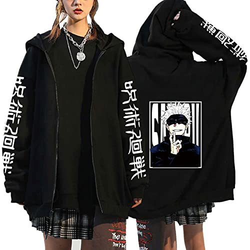 flowereyes Anime Jujutsu Kaisen Zipper Hoodie Sweatshirt Itadori Yuji Ryomen Sukuna Cosplay Cardigan Sweatshirt Gojo Satoru Casual Hoodie Jacke für Männer Frauen von flowereyes