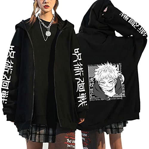 flowereyes Anime Jujutsu Kaisen Zipper Hoodie Sweatshirt Itadori Yuji Ryomen Sukuna Cosplay Cardigan Sweatshirt Gojo Satoru Casual Hoodie Jacke für Männer Frauen von flowereyes