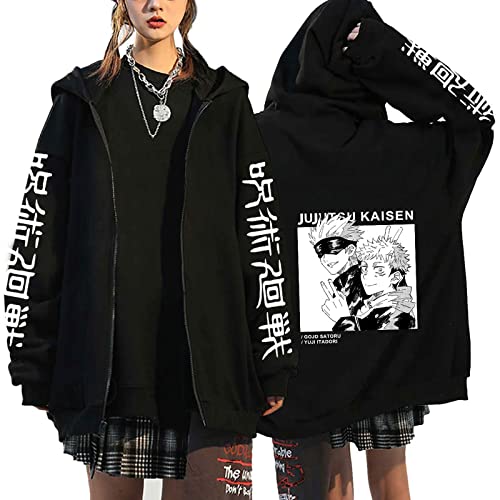 flowereyes Anime Jujutsu Kaisen Zipper Hoodie Sweatshirt Itadori Yuji Ryomen Sukuna Cosplay Cardigan Sweatshirt Gojo Satoru Casual Hoodie Jacke für Männer Frauen von flowereyes