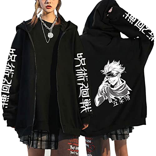 flowereyes Anime Jujutsu Kaisen Zipper Hoodie Sweatshirt Itadori Yuji Ryomen Sukuna Cosplay Cardigan Sweatshirt Gojo Satoru Casual Hoodie Jacke für Männer Frauen von flowereyes