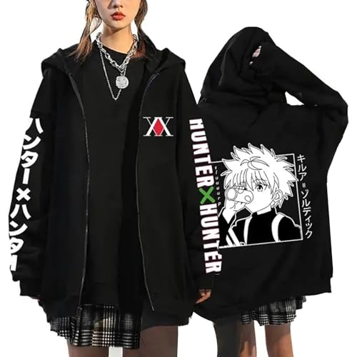 flowereyes Hunter x Hunter Kapuzenpullover mit Reißverschluss Killua Zoldyck Cosplay Cardigan Sweatshirt Gon Freecss Lässige Kapuzenjacke Hunter x Hunter Sweatshirt Jacke von flowereyes