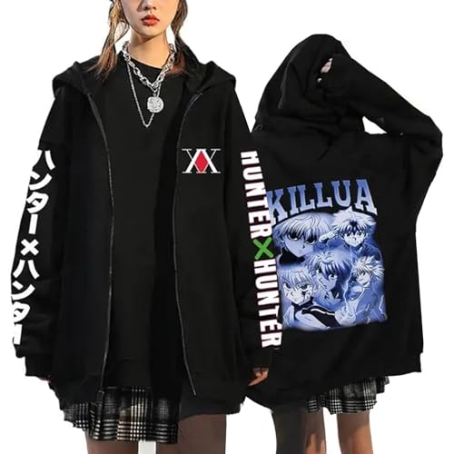 flowereyes Hunter x Hunter Kapuzenpullover mit Reißverschluss Killua Zoldyck Cosplay Cardigan Sweatshirt Gon Freecss Lässige Kapuzenjacke Hunter x Hunter Sweatshirt Jacke von flowereyes