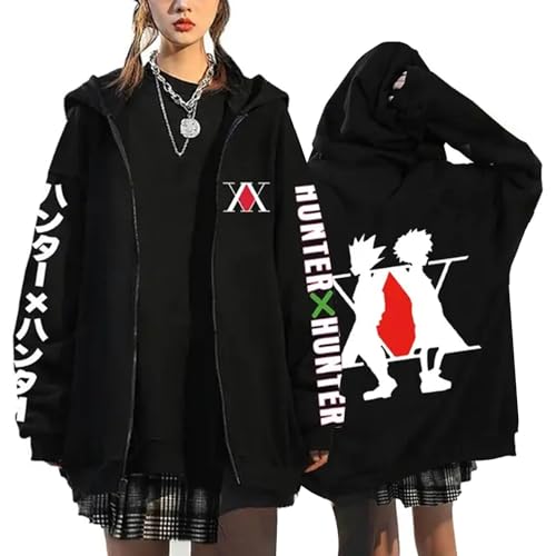 flowereyes Hunter x Hunter Kapuzenpullover mit Reißverschluss Killua Zoldyck Cosplay Cardigan Sweatshirt Gon Freecss Lässige Kapuzenjacke Hunter x Hunter Sweatshirt Jacke von flowereyes