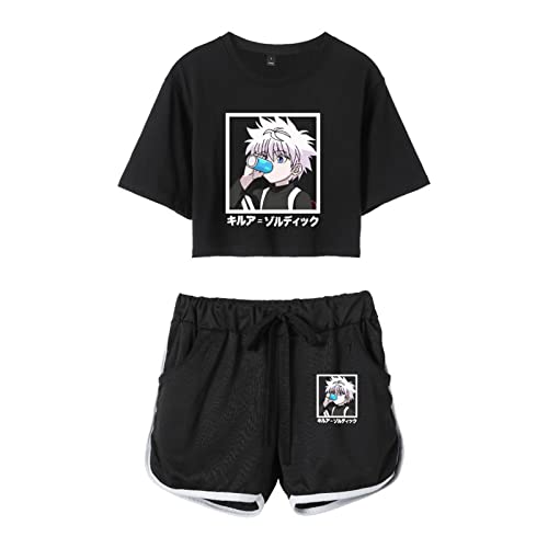 flowereyes Hunter x Hunter Killua Anime Manga Print Crop Tops und Kurze Hosen Casual Trainingsanzug 2 Stück Sets Killua Zoldyck Cosplay Kostüm für Frauen Mädchen flowereyes Hunter x Hunter Killua Anime Manga Print Crop Tops und Kurze Hosen Casual Trainingsanzug 2 Stück Sets Killua Zoldyck Cosplay Kostüm für Frauen Mädchen von flowereyes