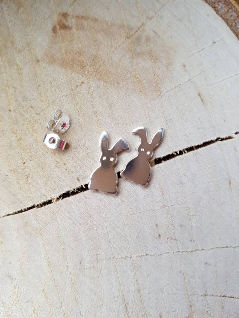 sterling Silber Kaninchen Ohrstecker, Handgemachter Häschen Schmuck von flowerpecker