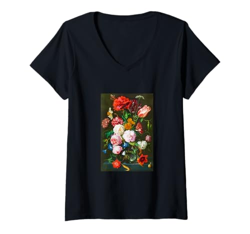 Damen Blume, botanisch, Retro T-Shirt mit V-Ausschnitt von flowers and