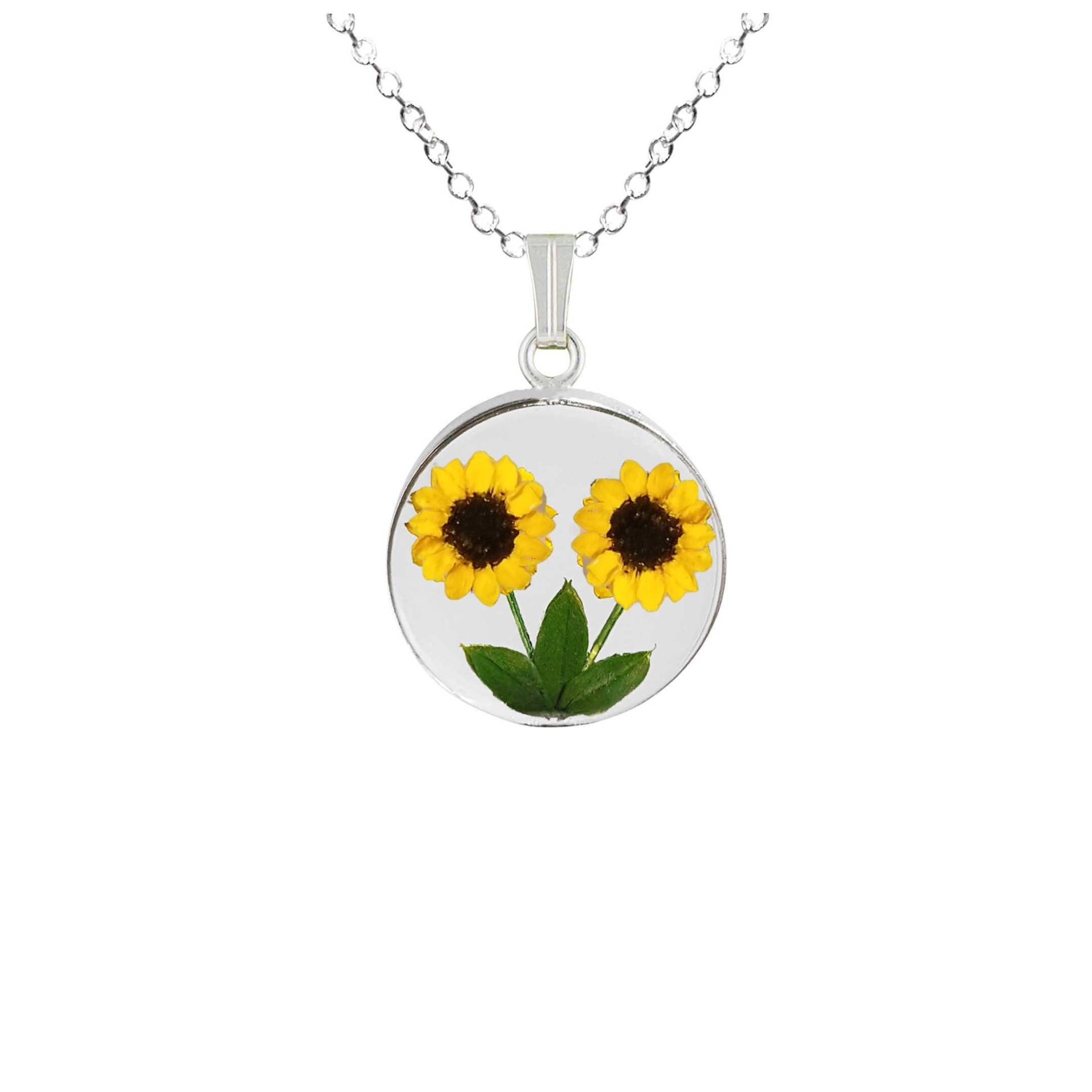 Kleine Sonnenblume Mittlerer Kreis Halskette, Transparent Kleine Sonnenblume Mittlerer Kreis Halskette, Transparent von flowersjewelrystudio