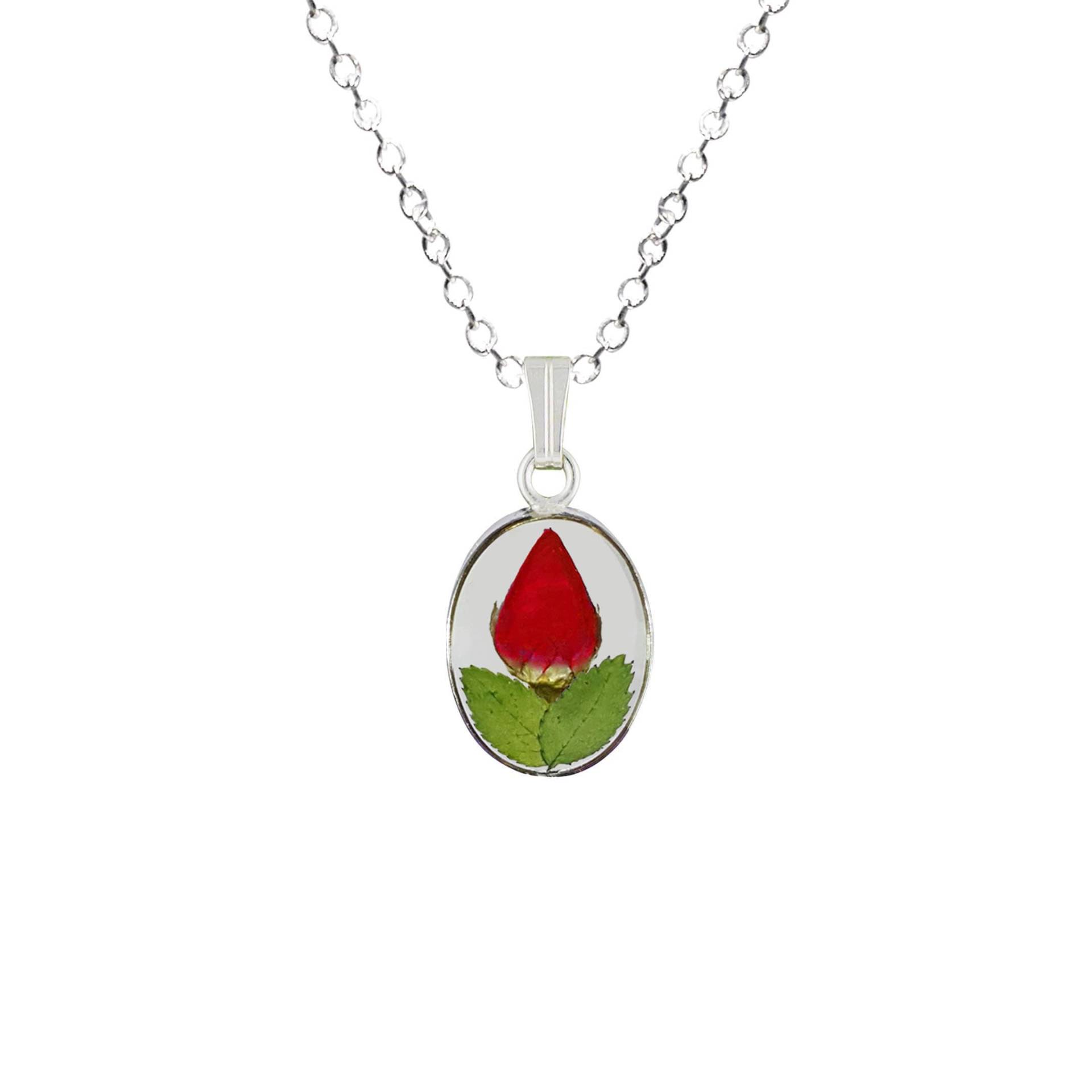Rose Halskette, Kleine Ovale Anhänger, Transparent Rose Halskette, Kleine Ovale Anhänger, Transparent von flowersjewelrystudio