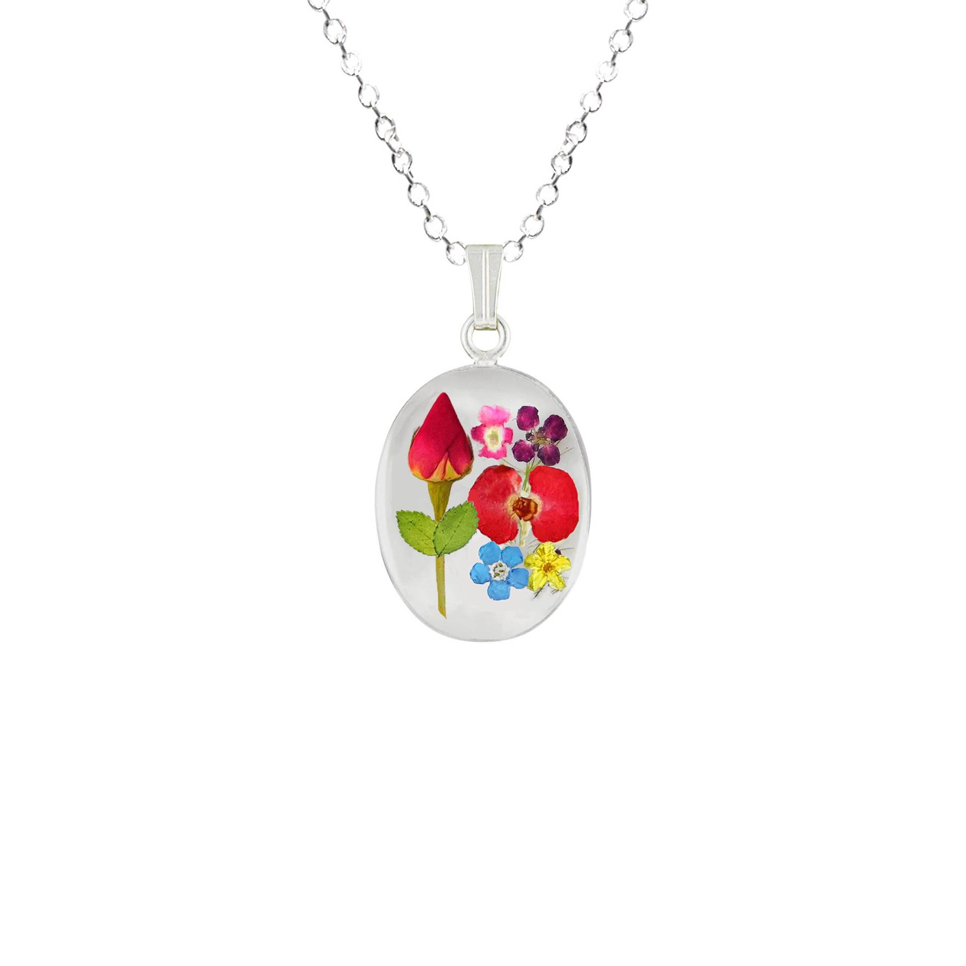 Rose Und Mix Blumen Halskette, Mittel Oval, Transparent Rose Und Mix Blumen Halskette, Mittel Oval, Transparent von flowersjewelrystudio