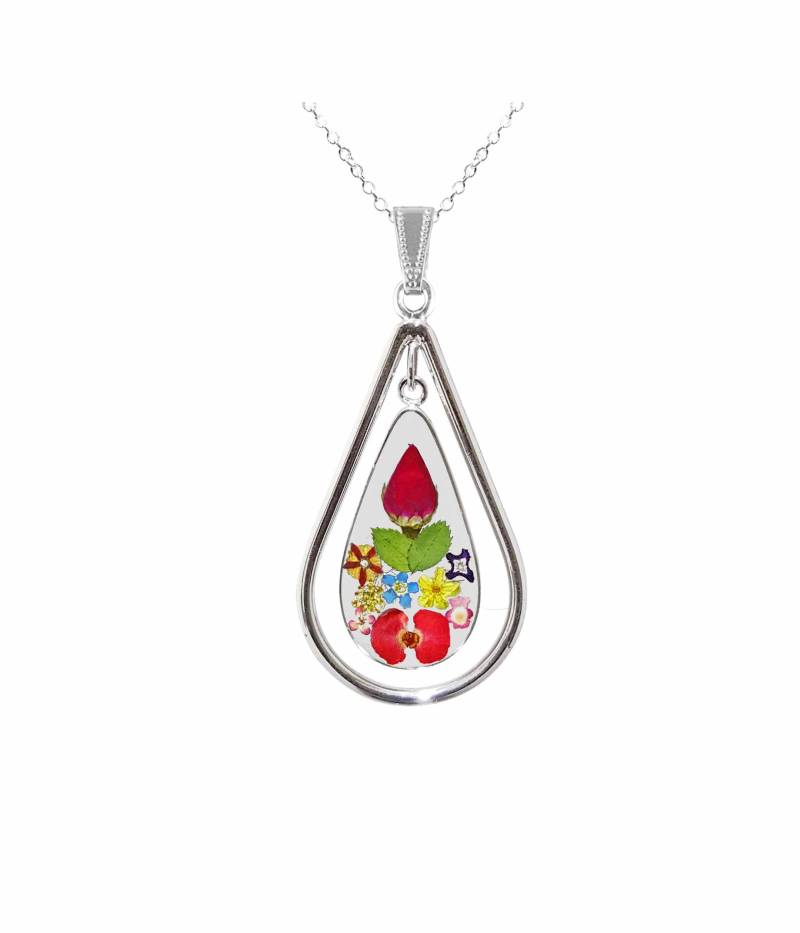Rose Und Mix Blumen X-Large Teardrop Medaillon, Transparent Rose Und Mix Blumen X-Large Teardrop Medaillon, Transparent von flowersjewelrystudio