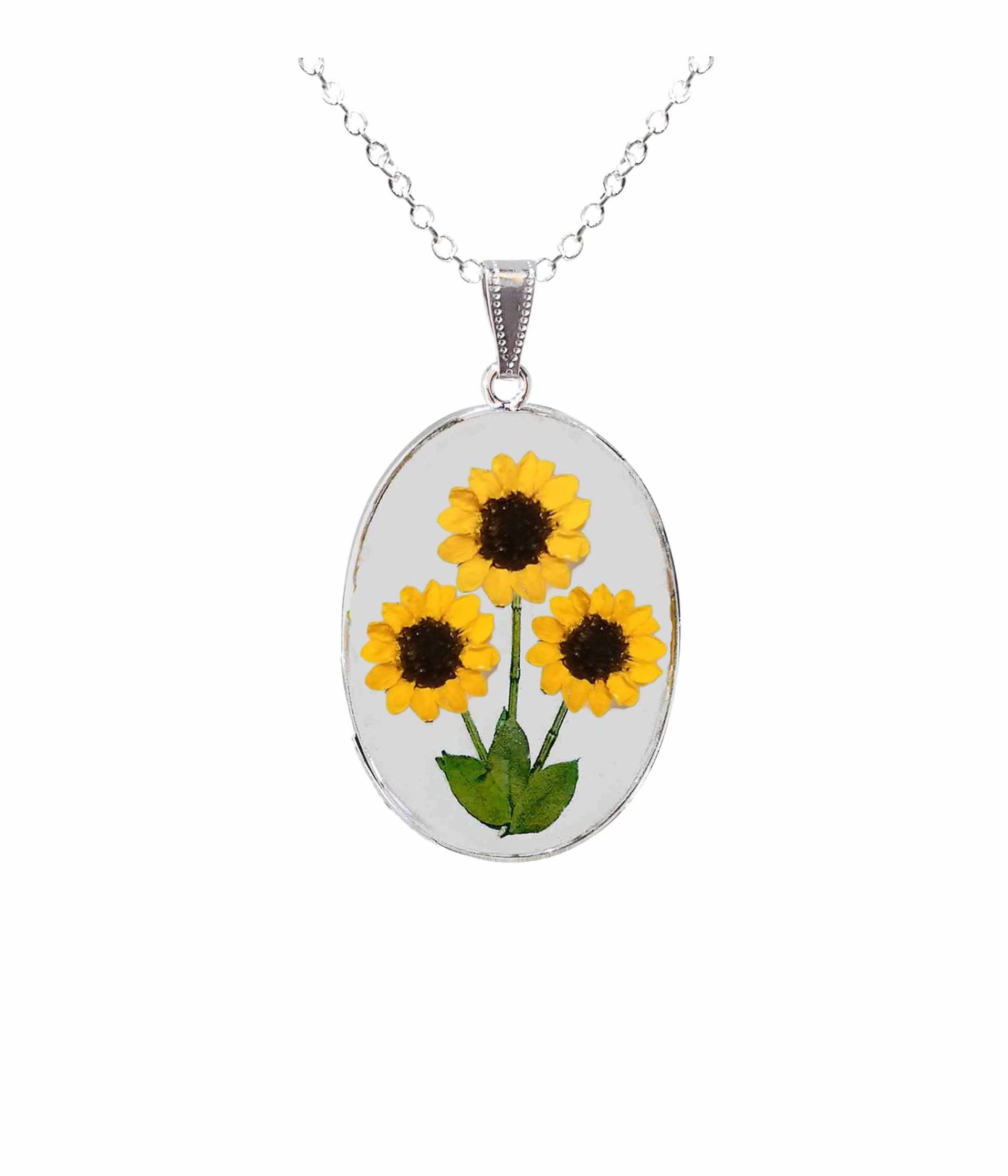 Sonnenblume Halskette, Großes Oval, Transparent Sonnenblume Halskette, Großes Oval, Transparent von flowersjewelrystudio