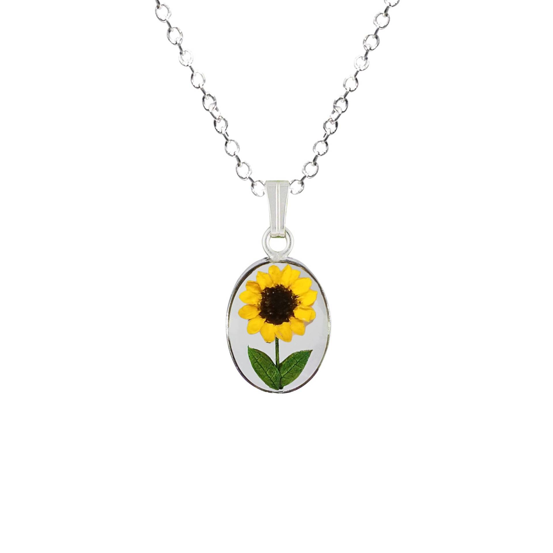 Sonnenblume Halskette, Klein Oval, Transparent Sonnenblume Halskette, Klein Oval, Transparent von flowersjewelrystudio