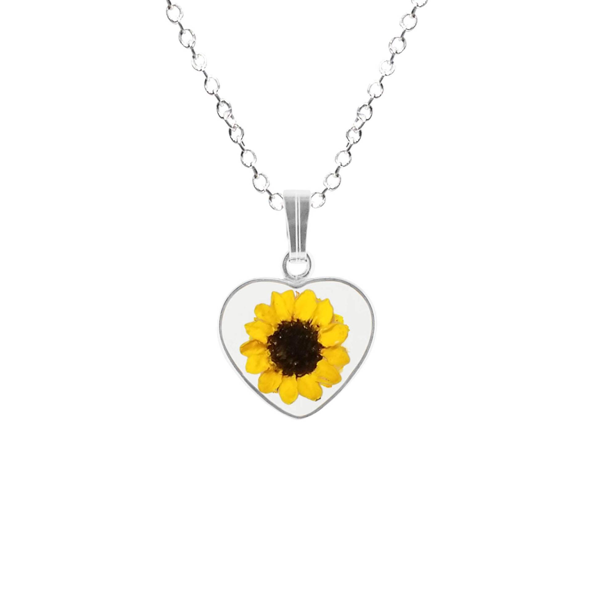 Sonnenblume Halskette, Kleines Herz, Transparent Sonnenblume Halskette, Kleines Herz, Transparent von flowersjewelrystudio