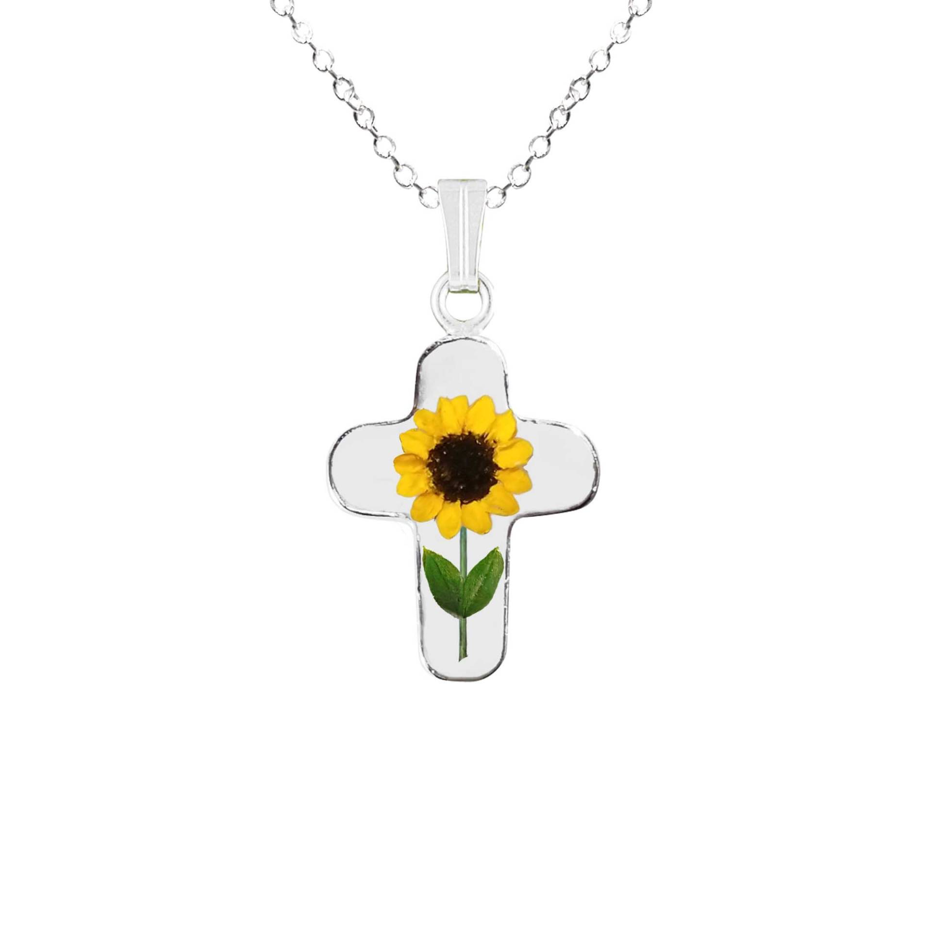 Sonnenblume Halskette, Mittleres Kreuz, Transparent Sonnenblume Halskette, Mittleres Kreuz, Transparent von flowersjewelrystudio