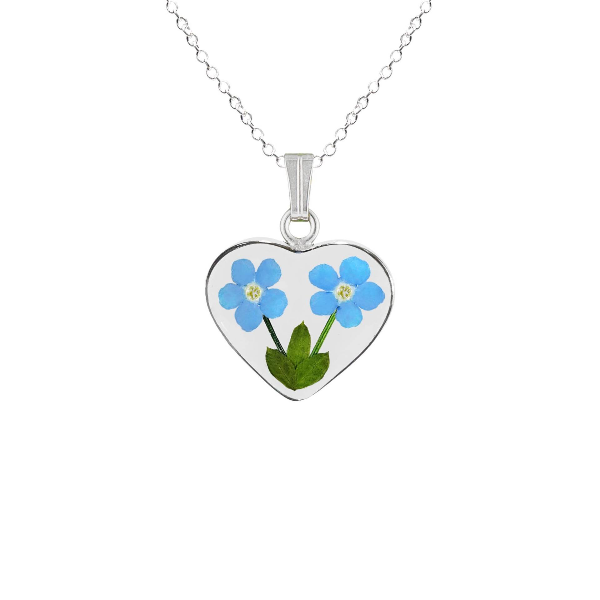 Vergissmeinn Ich-Nicht Halskette, Medium Herz, Transparent Vergissmeinn Ich-Nicht Halskette, Medium Herz, Transparent von flowersjewelrystudio