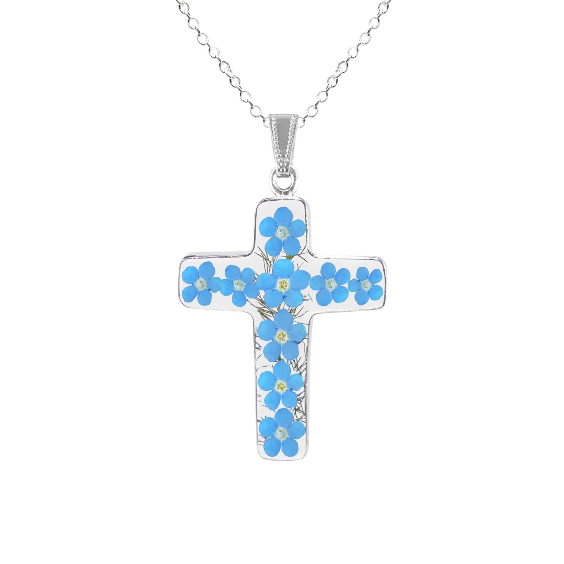 Vergissmeinnicht Halskette, Großes Kreuz, Transparent Vergissmeinnicht Halskette, Großes Kreuz, Transparent von flowersjewelrystudio