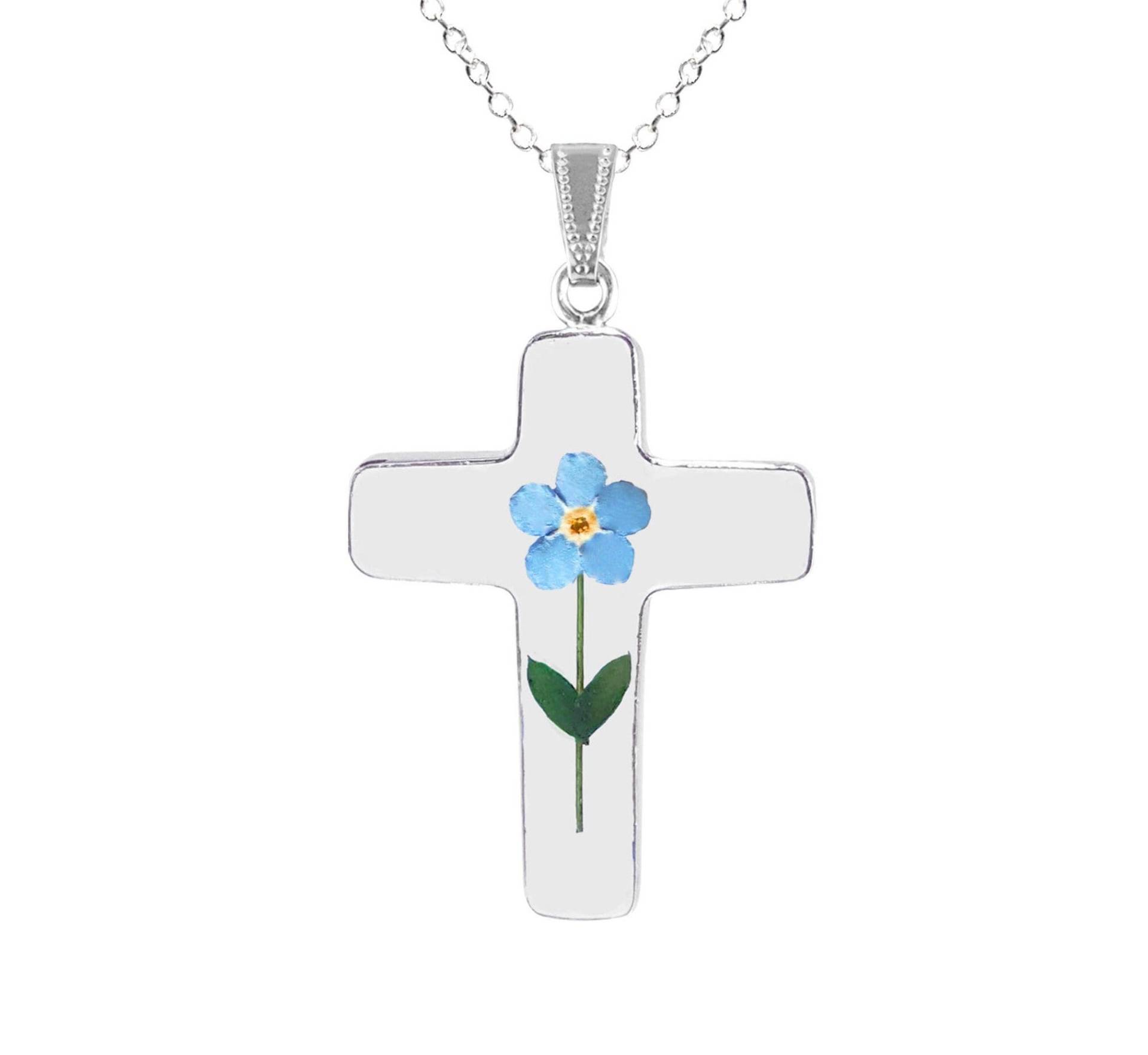 Vergissmeinnicht Halskette, Großes Kreuz, Transparent Vergissmeinnicht Halskette, Großes Kreuz, Transparent von flowersjewelrystudio