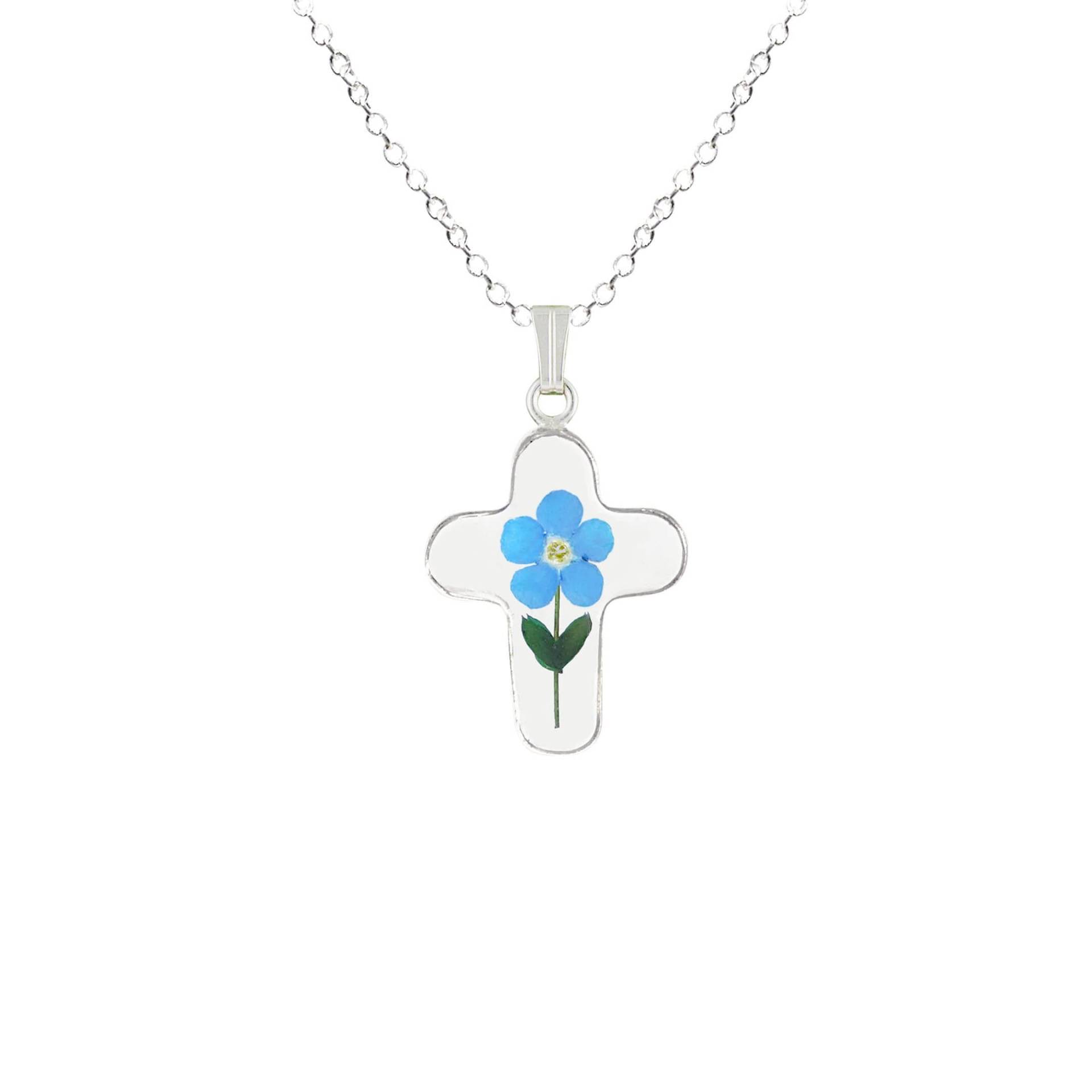 Vergissmeinnicht Halskette, Medium Cross, Transparent Vergissmeinnicht Halskette, Medium Cross, Transparent von flowersjewelrystudio