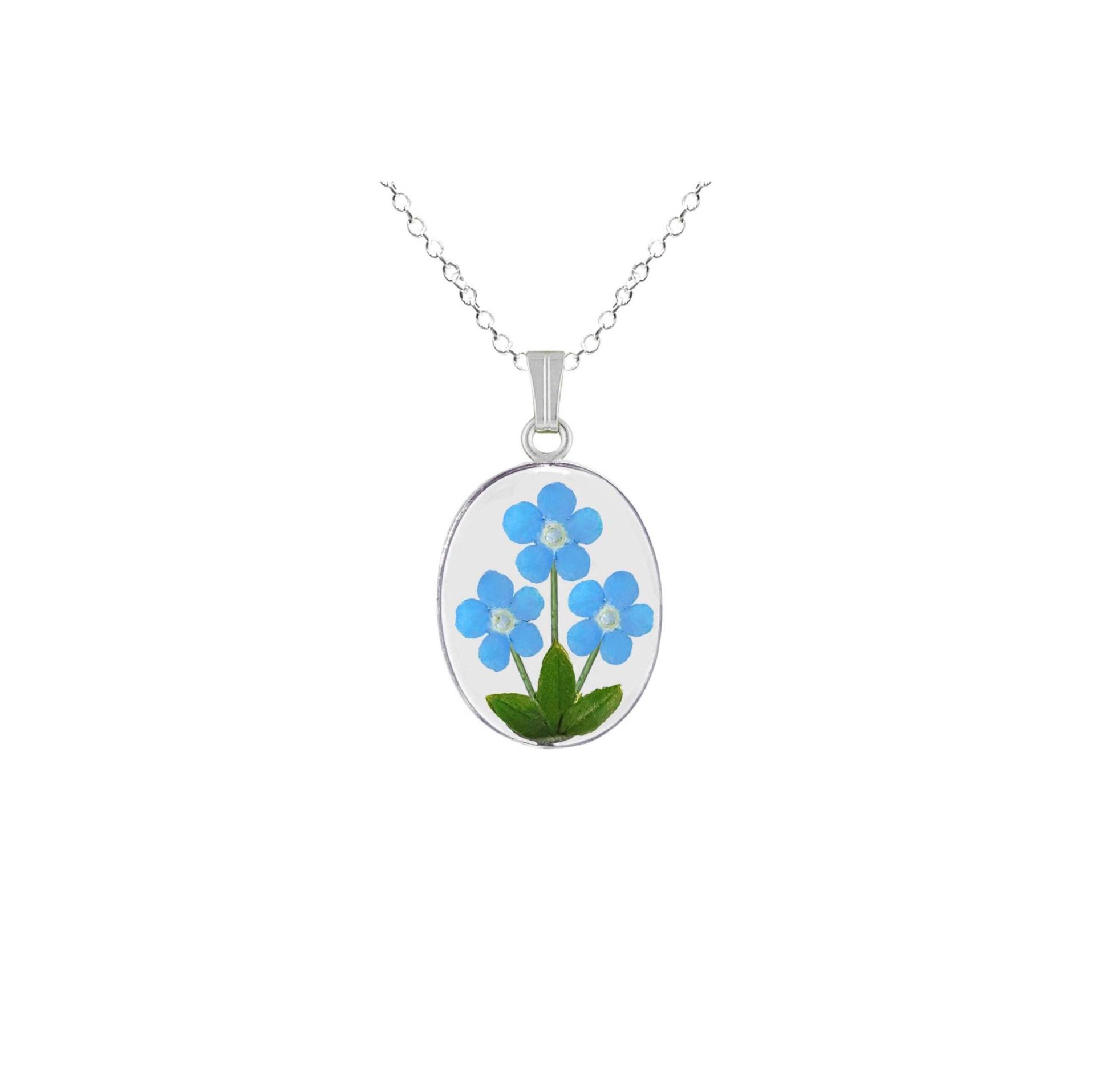 Vergissmeinnicht Halskette, Mittel Oval, Transparent Vergissmeinnicht Halskette, Mittel Oval, Transparent von flowersjewelrystudio