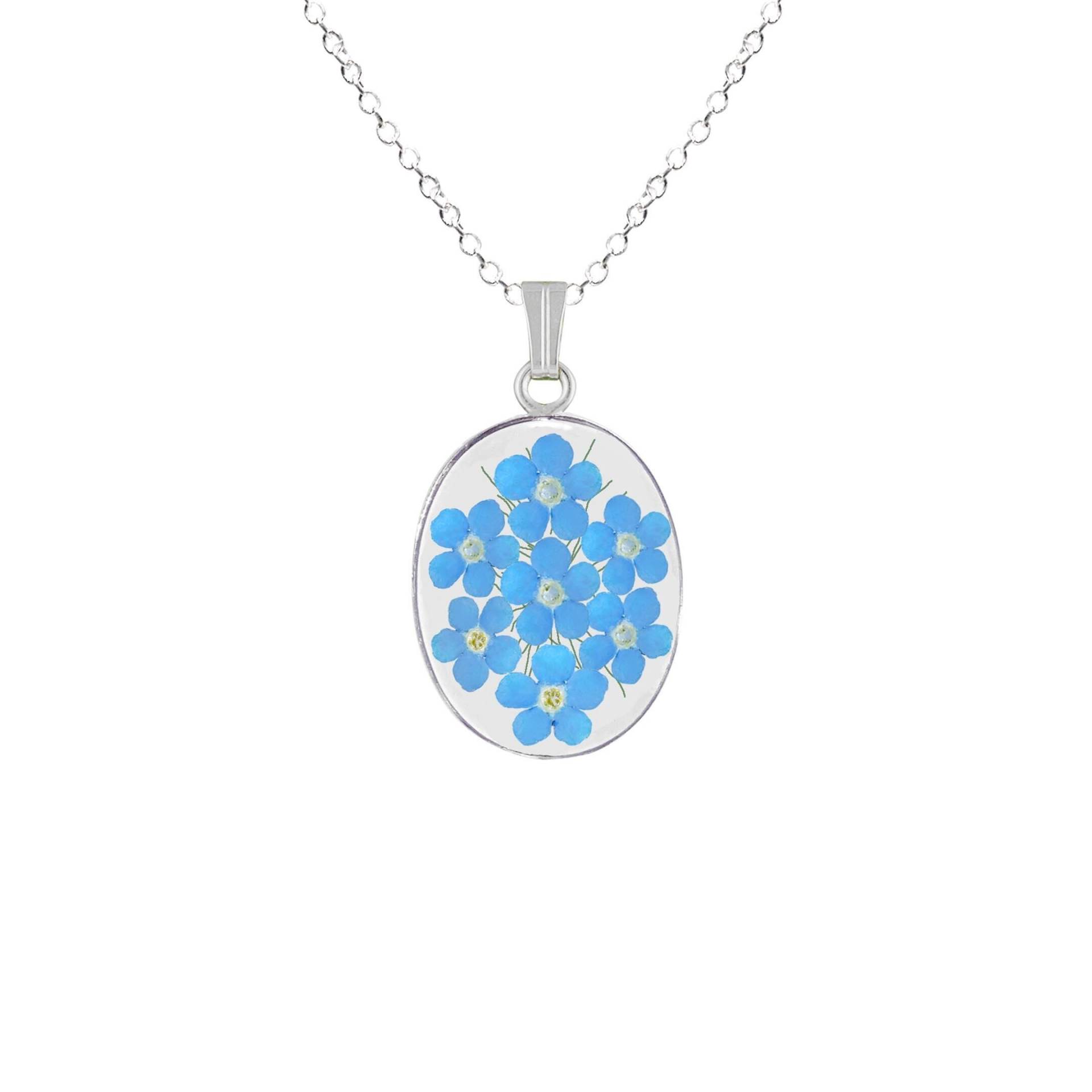 Vergissmeinnicht Halskette, Mittel Oval, Transparent Vergissmeinnicht Halskette, Mittel Oval, Transparent von flowersjewelrystudio
