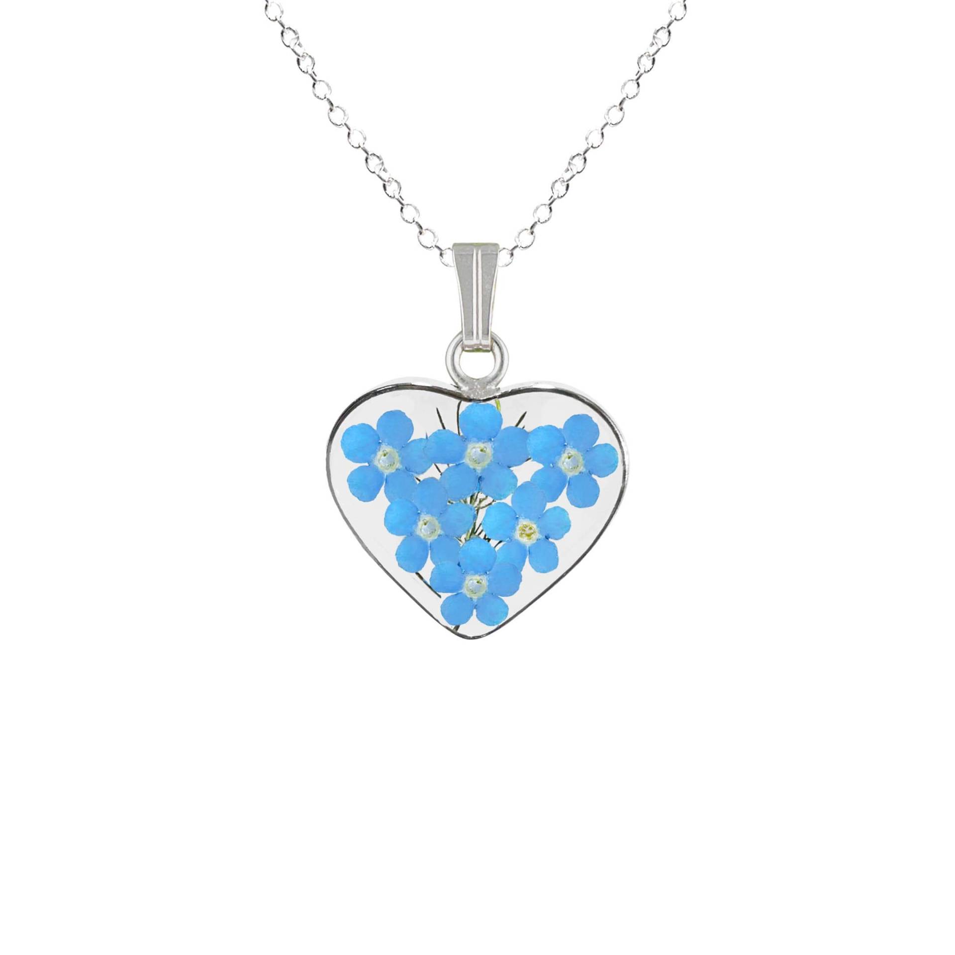Vergissmeinnicht Halskette, Mittleres Herz, Transparent Vergissmeinnicht Halskette, Mittleres Herz, Transparent von flowersjewelrystudio