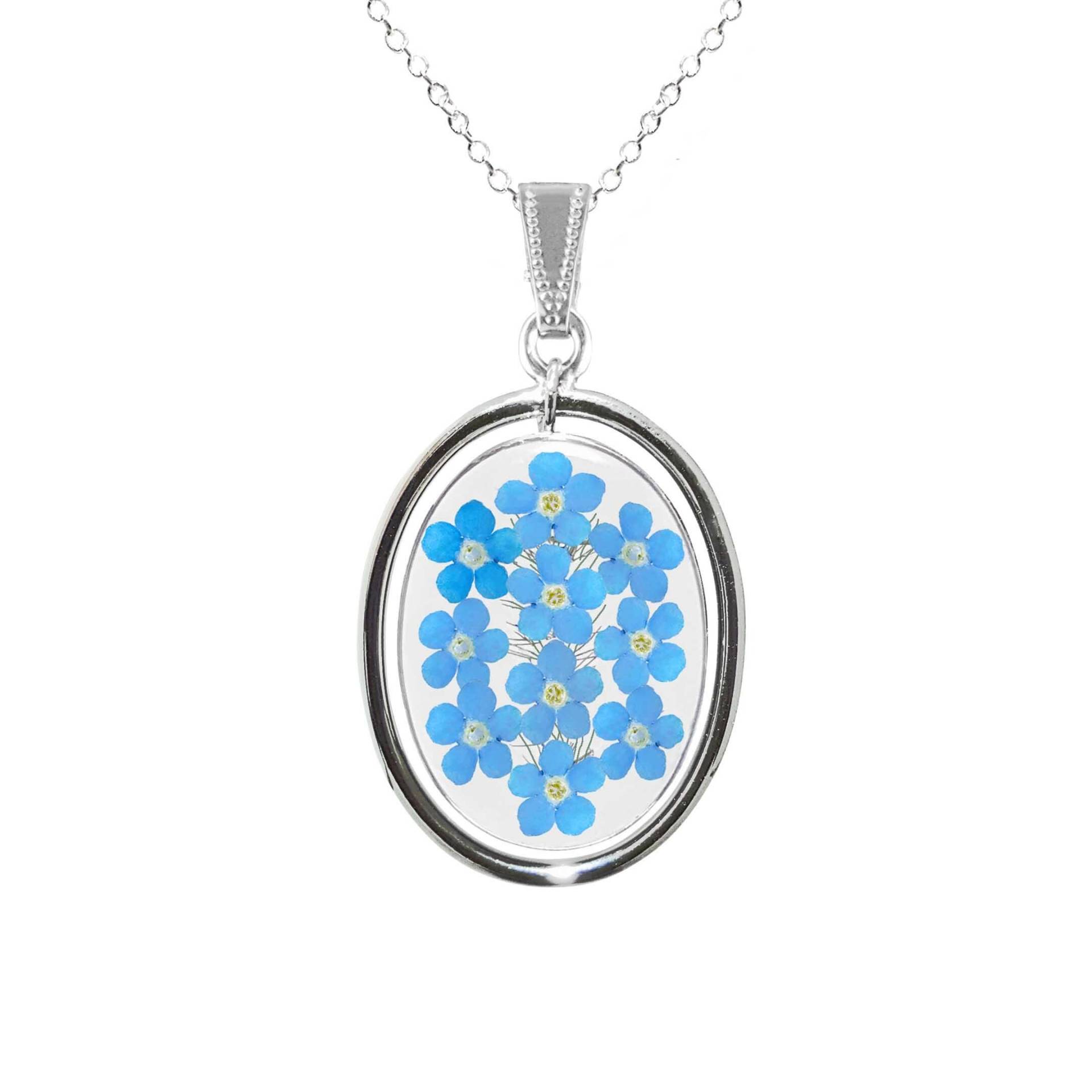 Vergissmeinnicht Halskette, X-Large Swivel Oval Medaillon, Transparent Vergissmeinnicht Halskette, X-Large Swivel Oval Medaillon, Transparent von flowersjewelrystudio