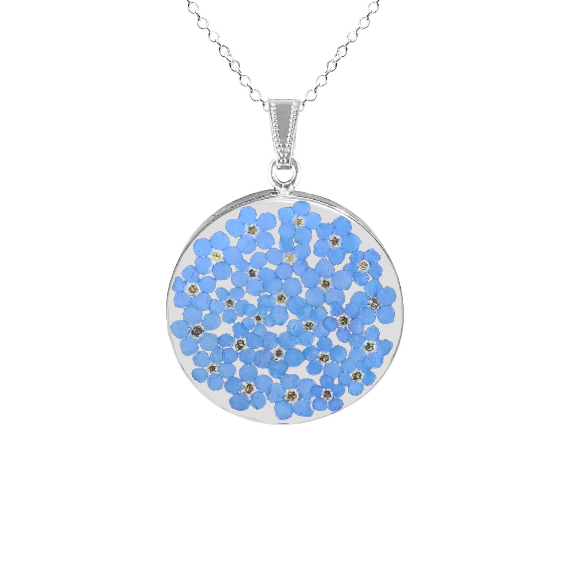 Vergissmeinnicht Kette, Großer Kreis, Transparent Vergissmeinnicht Kette, Großer Kreis, Transparent von flowersjewelrystudio