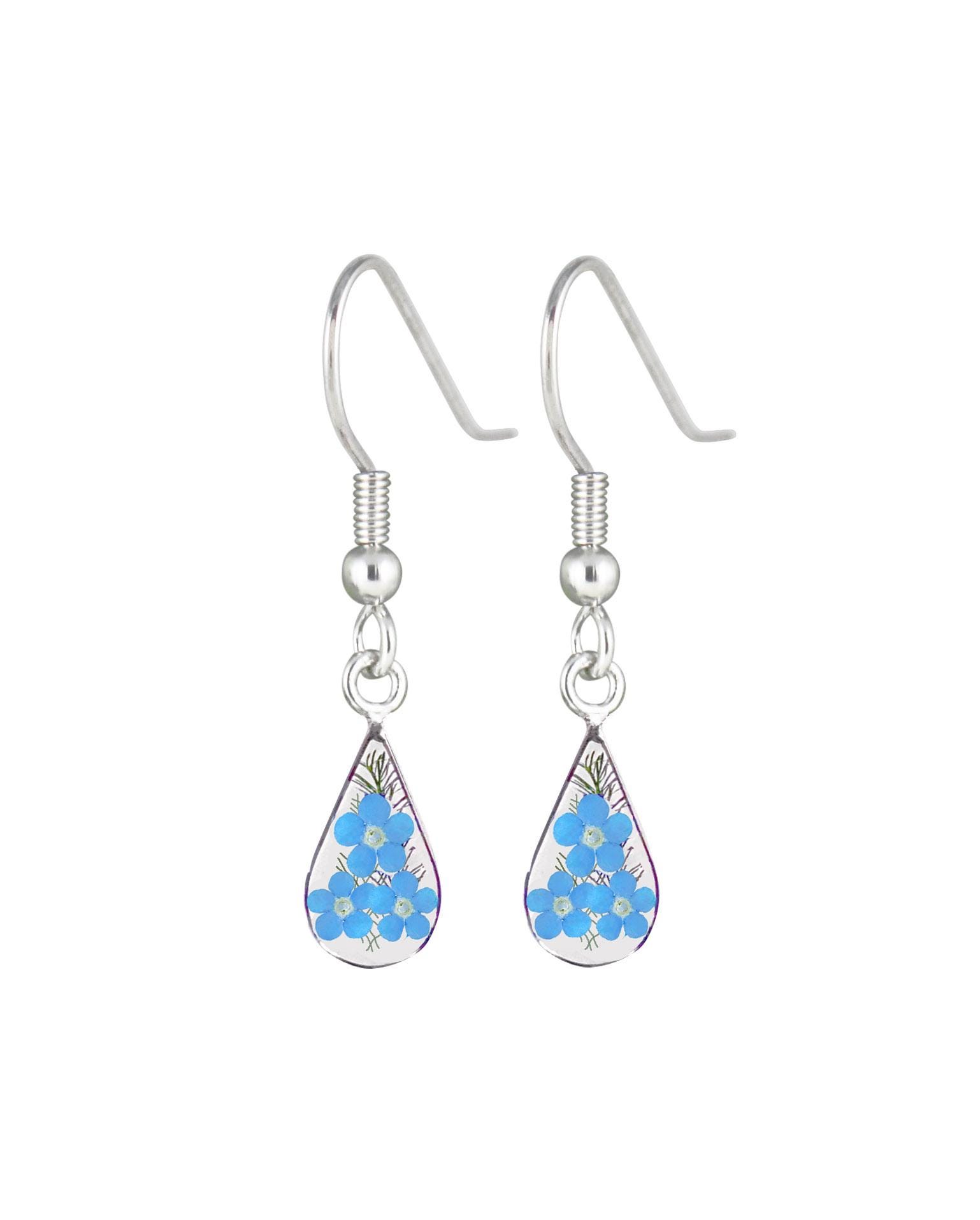 Vergissmeinnicht Ohrringe, Hängende Träne, Transparent Vergissmeinnicht Ohrringe, Hängende Träne, Transparent von flowersjewelrystudio