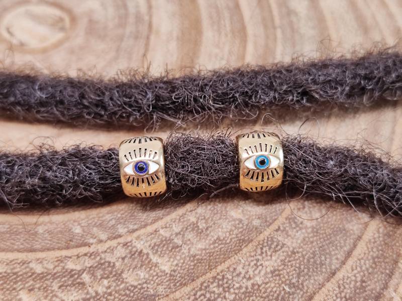 18K Vergoldete Dreadperlen Mit Emaille, 2Er Set - Auge 18K Vergoldete Dreadperlen Mit Emaille, 2Er Set - Auge von flowofpassion