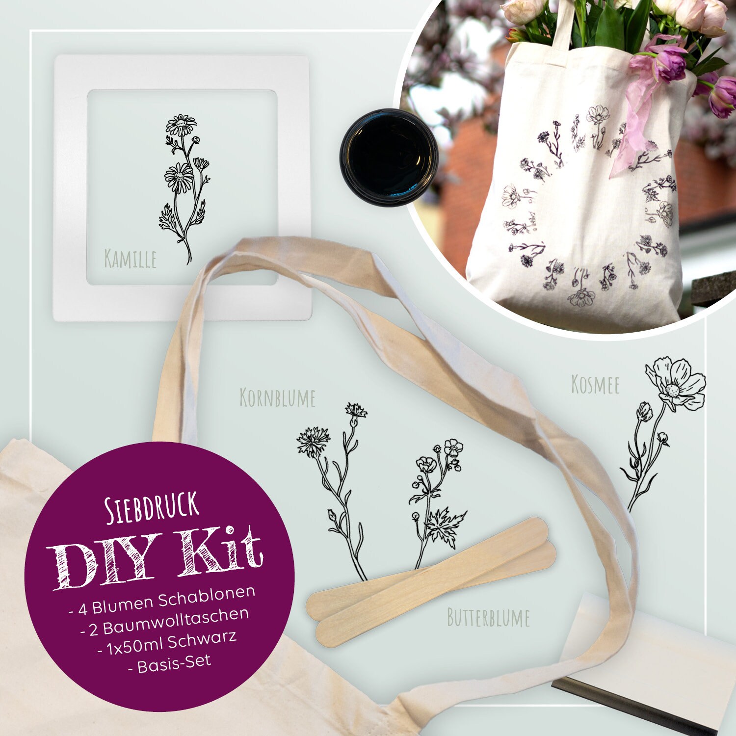 Siebdruck Diy-Kit Blumenwiese Zum Selbst Bedrucken/ Besonderes Geschenk Für Alle Blumenkinder/ Blumenbeutel/ Siebdruck Diy-Kit Blumenwiese Zum Selbst Bedrucken/ Besonderes Geschenk Für Alle Blumenkinder/ Blumenbeutel/ von flowprintShop