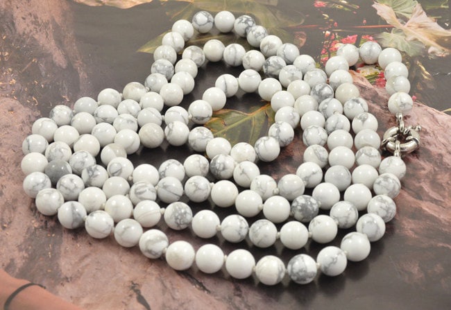 10 Mm Weiß Türkis Perlen Lariat Halskette Howlith Schmuck Geknotet von flowspring